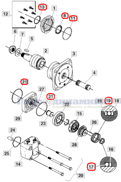 Схема установки уплотнительного элемента на гидромотор лесозаготовительной техники