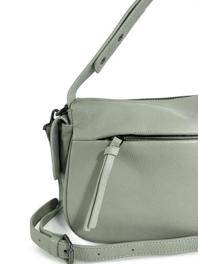 (АРТИКУЛ: 9859/1/8) СУМКА ЖЕНСКАЯ, НЕБОЛЬШАЯ, НАТУРАЛЬНАЯ КОЖА, БЛЕДНО-ЗЕЛЕНАЯ, С КАРМАНАМИ ПО БОКАМ, С ДВУМЯ ПЛЕЧЕВЫМИ РЕМНЯМИ