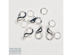 Замочек лобстер с колечком цвет серебро, размер в ассортименте, цена за за набор