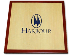 Digitally Printed Customers Logo on Digitally Printed Veneer with Stained Maple Wood Edge