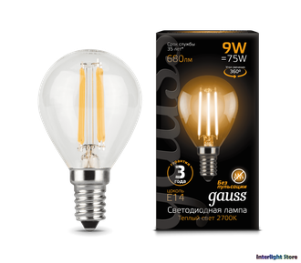 Gauss LED Filament Globe P75 9w 827/840 E14