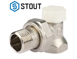 Клапан запорно-балансировочный STOUT для радиаторов с накидной гайкой угловой. Купить в Новосибирске