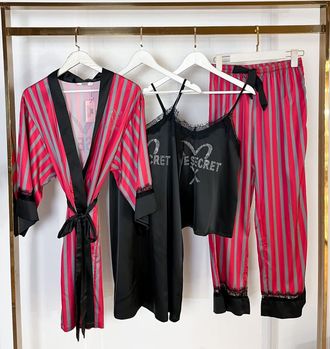 Домашняя одежда Виктория Сикрет 4в1 бордово-серая полоска