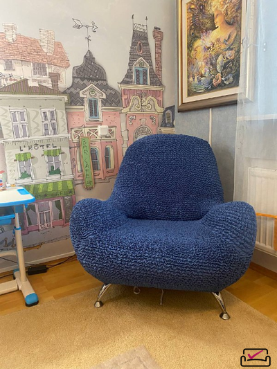Чехол на кресло Микрофибра Синий Индиго. Защита мягкой мебели от животных.