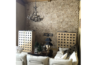 Отделка дубовыми спилами, стены в бане. Частная дача. Работа spilcenter.com