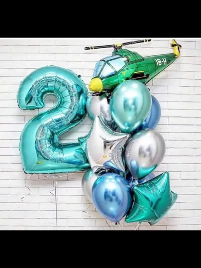 Набор шаров с гелием "Бирюзовый"(техника+цифра)
