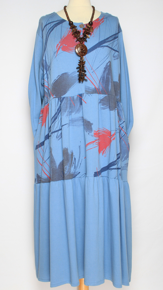 ПЛАТЬЕ БОХО "ЯРУСЫ МАЗКИ" голубое до р.52