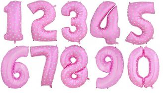 Цифра фольгированная с гелием Розовая с сердечками 102см
