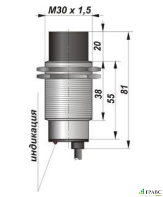 Индуктивный датчик цилиндрический с резьбой И27-NO-PNP (М30х1,5)