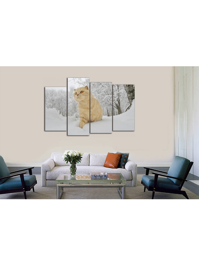 Модульная картина &quot;Рыжий кот в снегу&quot;