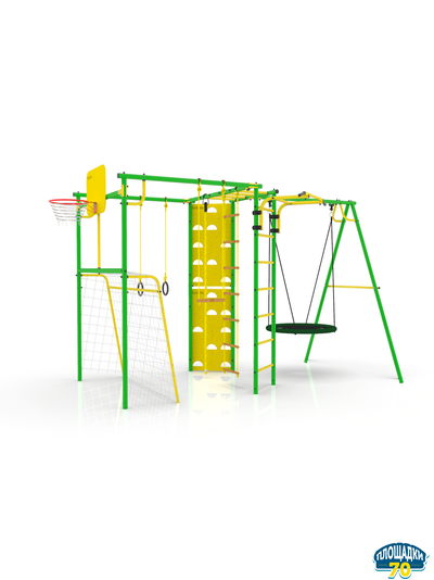 Детский уличный металлический комплекс 7 зеленый-желтый + гнездо 60 см
