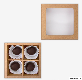 Коробка для конфет 4 шт 12,5 x 12,5 x 3,5 см  Бурый