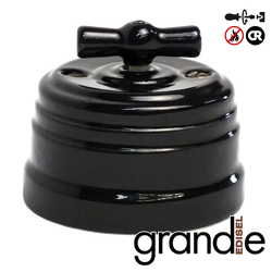 керамический ретро выключатель двухклавишный черный Grande