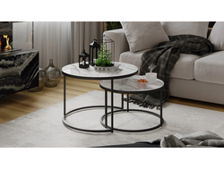 Стол журнальный Вега Черный/Стекло Белый мрамор