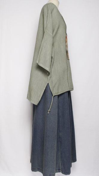 БЛУЗА ЛЁН КИМОНО "ГОРОД"голубая, морская волна, хаки до р.56