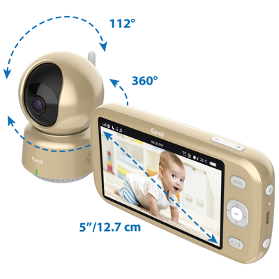 Wi-Fi видеоняня Ramili Baby RV1600X2 с повышенной дальностью (монитор-камера до 400 м), монитор 5" и 2 поворотные видеокамеры, просмотр через мобильные устройства по сервису р2р, DVR, Full HD 2 Mp