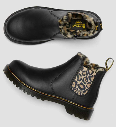 ЗИМНИЕ БОТИНКИ DR. MARTENS TODDLER 2976 LEOPARD FAUX черные мужские