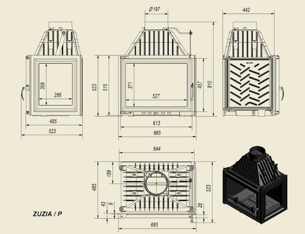Размеры топки Kratki Zuzia 16 P