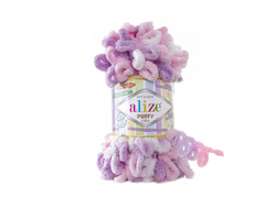 Пряжа Puffy Color Alize   (Ализе Пуффи колор) Состав: 100 % микрополиэстер акрил Вес: 100 гр Метраж: 9,5 м.  цвет розовый сиреневый белый 6051