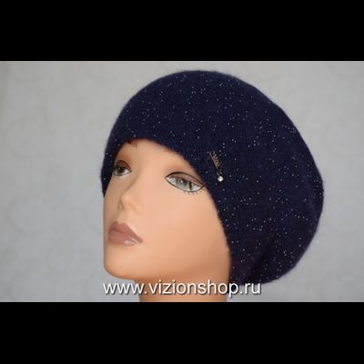 Итальянский берет с бисером вязаный женский Vizio Италия 6459 синий