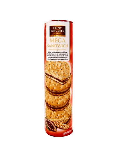 ПЕЧЕНЬЕ МЕГА СЭНДВИЧ С КАКАО-КРЕМОВОЙ НАЧИНКОЙ 500Г ТМ FEINY BISCUITS