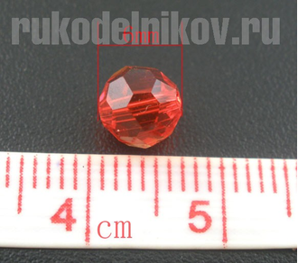 бусина стеклянная граненая круглая 6 мм, цвет-красный, 10 шт/уп