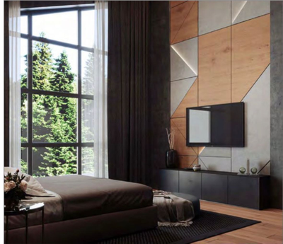 Декоративные панели имитирующие бетон из МДФ с покрытием "микроцемент" (со встроенной подсветкой, прямоугольные и простые элементы)