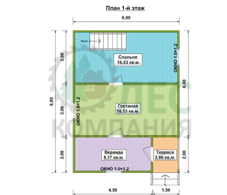 Дом из бруса с мансардой 6x8