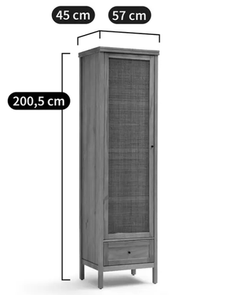 Шкаф с 1 дверкой из массива сосны и плетеного материала, Gabin