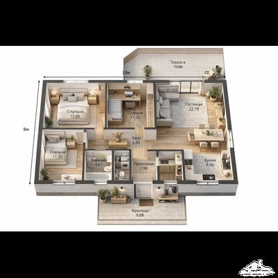 «Лисара»  12,72 х 10,15 м — 115,77 м²