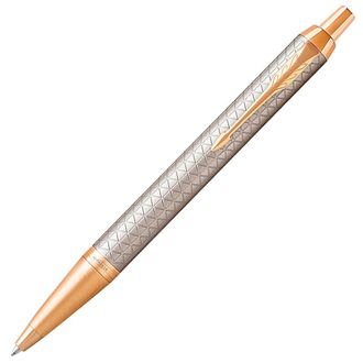 Ручка подарочная шариковая PARKER "IM Premium Warm Silver GT", серебристый корпус, гравировка, позолоченные детали, синяя, 1931687