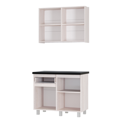 Кухня Тренд 1,0м Ясень белый, черный мрамор