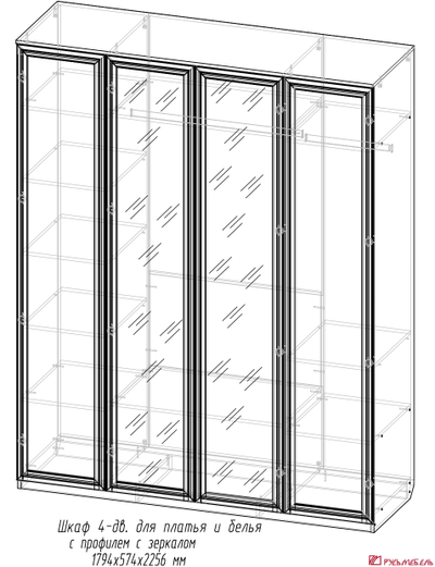Шкаф 4-дверный ПРОФИЛЬ с зеркалами