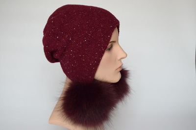 Шапка ушанка Vizio 6418 Р бордовая помпоны