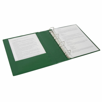 Папка на 4 кольцах с передним прозрачным карманом BRAUBERG, картон/ПВХ, 65 мм, зеленая, до 400 листов, 223532