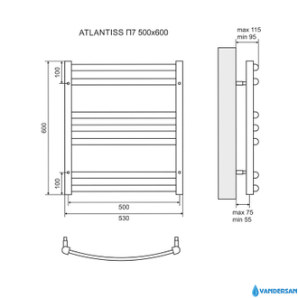 Полотенцесушитель электрический Lemark Atlantiss LM32607RE П7 500x600, левый/правый