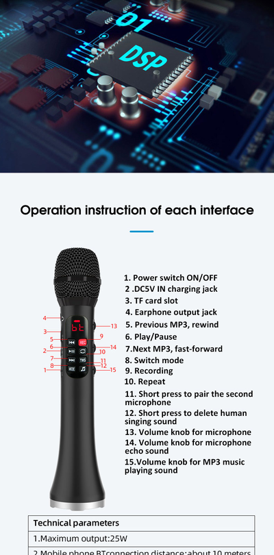 Профессиональный   караоке-микрофон      L-1038DSP  25w