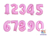 Цифра розовая с сердечками 102 см - 0,1,5,6,7,9 ( шар + гелий + лента)