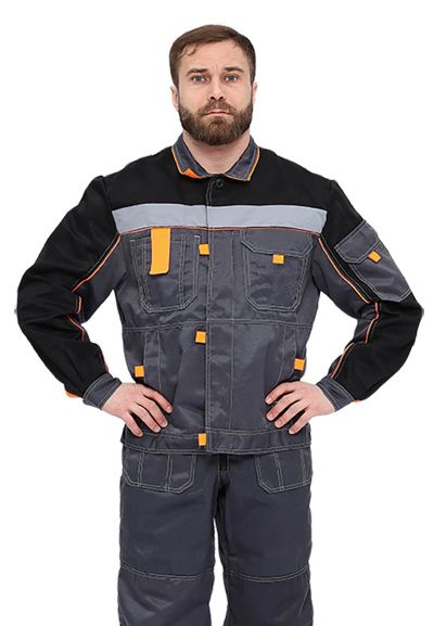 Костюм "РОЛЬФ" куртка/полукомб, цвет: Т.СЕРЫЙ/ЧЕРНЫЙ