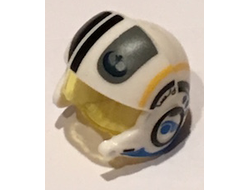 Minifigure, Headgear Helmet SW Rebel Pilot Raised Front and Microphone with Trans-Yellow Visor with Black/Yellow Stripes and Black Rebel Alliance Symbol Pattern, White (21566c01pb04 / 6153587 / 6208859 / 6328197)