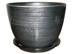 Однотонный черный с серебром керамический горшок для домашних растений диаметр 15 см