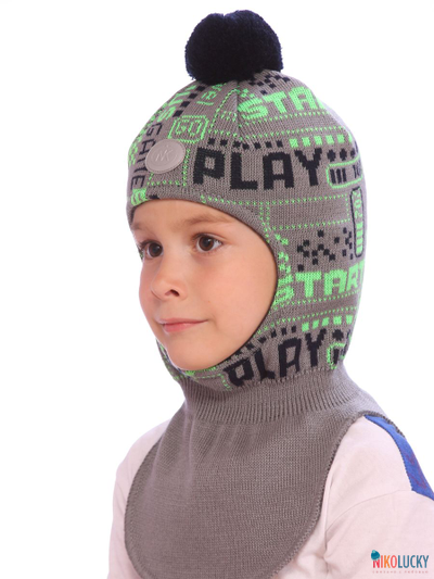Шапка-шлем  21202-06, цвет темно-серый,салатовый, р. 50-52