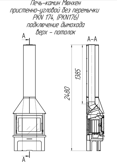 Камин Мюнхен пристенно-угловой графит / черный, Экокамин (Россия)