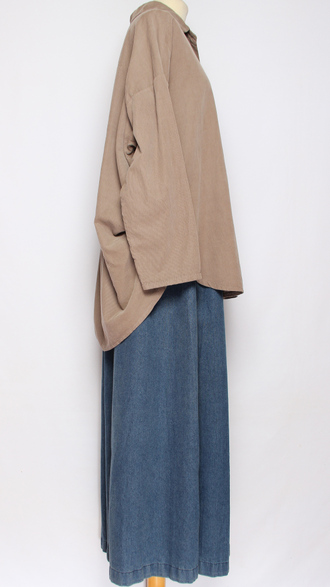 Рубашка Бохо "Вельвет защипы сбоку" бежевая