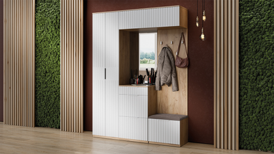 Композиция Прихожей ХИЛТОН Дуб Крафт золотой/Белый матовый