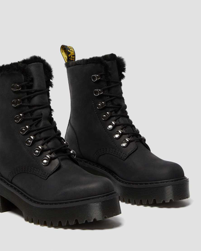 ЗИМНИЕ БОТИНКИ DR. MARTENS LEONA PLATFORM FAUX черные