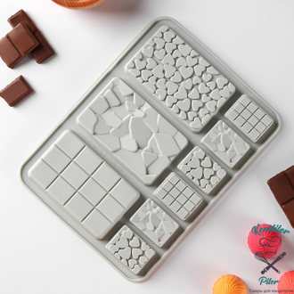 Форма для шоколада силиконовая «Шоколадное ассорти», 9 ячеек, 20×15 см, цвет микс