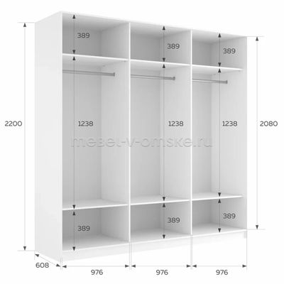 Шкаф-купе Эста-Трио (Зеркало/Стекло черное) (3000*2200*570)