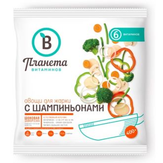 Овощи для жарки с шампиньонами, 400 г. Планета Витаминов Замороженные.