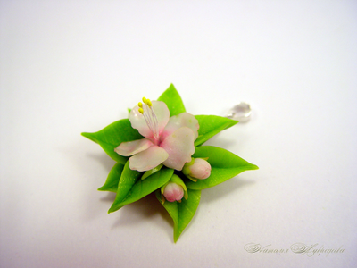 Комплект " Цветы нежно-розовой  яблони". Цветы из полимерной глины.